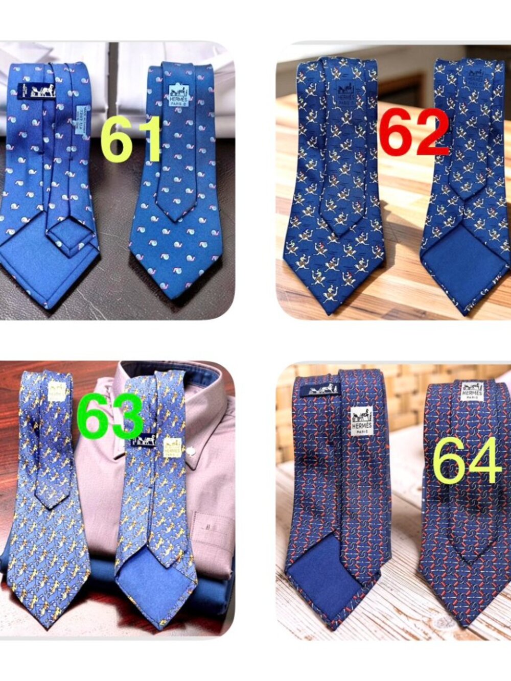 4: Classic Multi- Blue HEREMES Niecktie 100% Silk Neck Tie French Made (SELECT 1